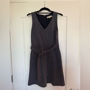Loft Navy Blue/Gray Striped Tie Front Dress Size 4